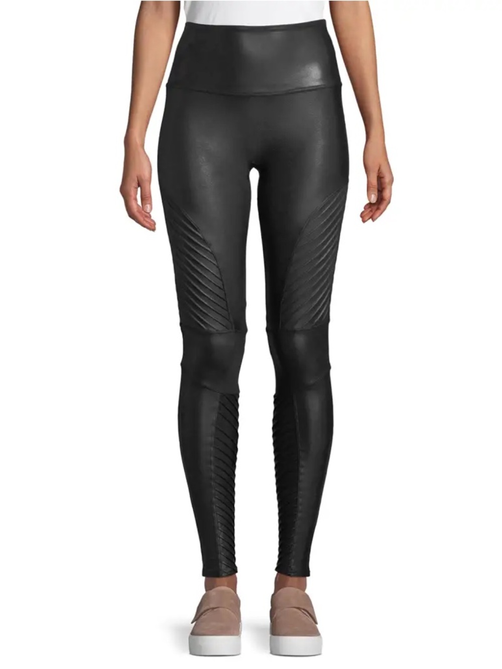 Spanx Faux Leather Black Moto Leggings size large